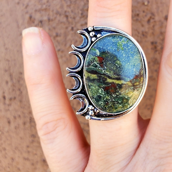 New Dragon Blood Jasper Moon Goddess 925 Silver Ring. - Picture 13 of 16
